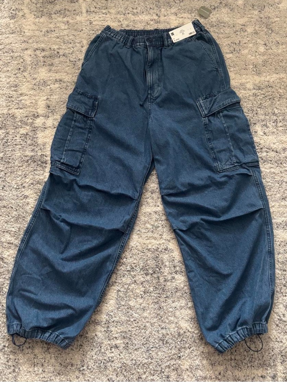 attention Dark Blue Cargo Denim Jogger Pants